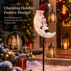 Solar Christmas moon stake light with Santa and snowman for garden decor