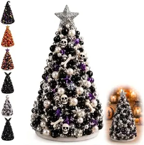 Kit de sapin de Noël en perles Halloween avec ornements de crâne et accents violets