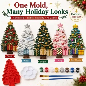 Detailed DIY Christmas tree mold and painting kit with finished crafts and tools