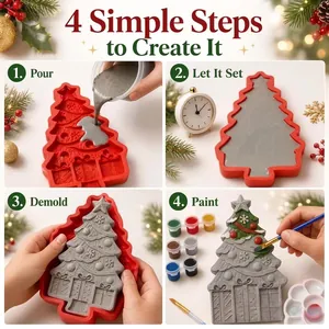 Instructional guide for DIY Christmas tree silicone mold and painting craft set for kids