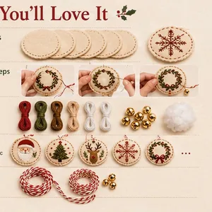 Complete DIY felt Christmas ornament embroidery kit featuring festive holiday patterns