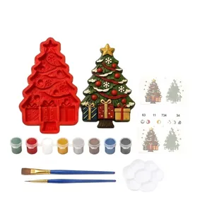 DIY Christmas tree painting kit including silicone mold, acrylic paints and brushes