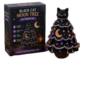 Halloween zwarte kat maan boom DIY haakpakket inclusief alle benodigde materialen