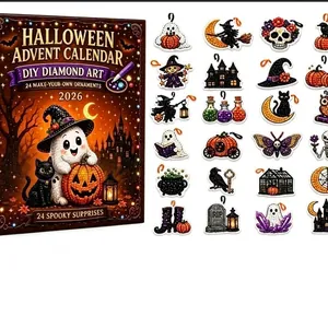 Calendrier de l'Avent Halloween Kit Peinture Diamant DIY Fantôme Citrouille Crâne Ornements Compte à Rebours Cadeau Déco Artisanat