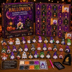 Comprehensive Halloween gnome diamond painting advent calendar with 31 unique ornaments