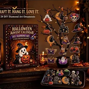 Coffret calendrier de l'Avent Halloween avec 24 ornements en diamant DIY art.