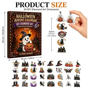 Calendrier de l'Avent Halloween avec 24 ornements d'art diamant DIY aux motifs effrayants.