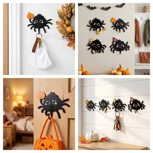 Halloween Tekenfilm Spin Houten Wandhaak Feestelijke Grenen Hout Decoratieve Sleutelhouder Voor Ingang Muur Decoratie