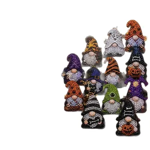 Halloween diamond painting gnome ornaments set with festive pumpkin and skull patterns