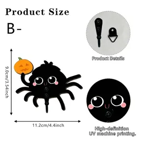 Gedetailleerde afmetingen en UV-print van de houten Halloween spin wandhaak voor de muur