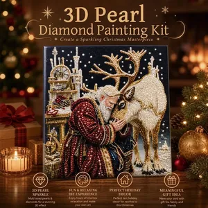 Kit de Pintura de Diamante 3D de Perlas Artificiales de Navidad DIY Hecho a Mano Papá Noel Reno Ángel Árbol de Navidad Strass Decoración