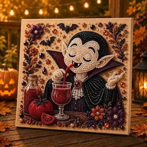 Detailaufnahme eines Halloween Vampir Perlenkunst DIY-Sets mit aufwendiger Perlenstickerei.