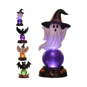 Colección de bolas de cristal de Halloween con diseños de fantasmas, cuervos, búhos y gatos