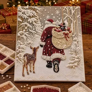 Detalle del kit de pintura de diamante de Navidad DIY con Papá Noel y perlas 3D