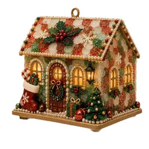 Miniatura di casa di Natale luminosa in vetro marino fai-da-te con decorazioni festive