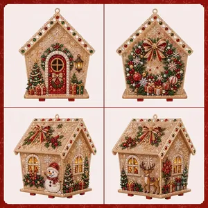 Detailed four-grid view showing intricate DIY pearl art Christmas house ornaments