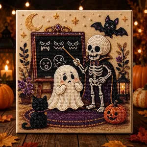 Detailansicht des DIY Halloween Geist und Skelett Perlenkunst Leinwand Kits.