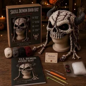 Kit de Crochet DIY Cagoule Monstre d'Halloween Fil Débutant Crâne Citrouille Chauve-souris Araignée Chat Noir Fantôme Kit de Tricot