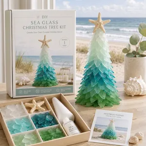 Set completo fai-da-te per albero di Natale in vetro marino con materiali costieri