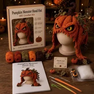 Kit de crochet DIY complet pour créer un bonnet à capuche monstre citrouille