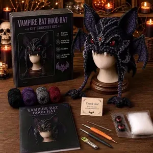 Kit de crochet DIY complet Halloween pour cagoule chauve-souris vampire avec laine