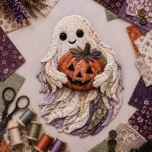 Halloween Patchwork Scrap Fabric DIY Kit Handmade Ghost Pumpkin Skeleton Witch Pattern Material For Festive Decor Gift