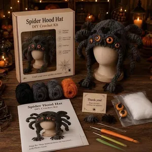 Kit complet de crochet pour bonnet monstre araignée avec laine et instructions