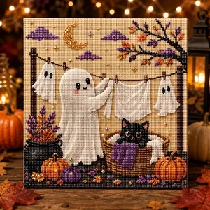 Detaillierte Nahaufnahme eines Halloween-Geist-Perlenkunst-Sets mit Diamantperlen