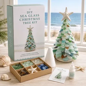DIY Kit Albero di Natale in Vetro di Mare Stile Oceano Costiero Ornamento da Tavolo in Vetro Fatto a Mano Decorazioni Casa