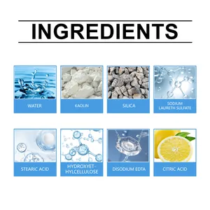 Détail des ingrédients de nettoyage, y compris le kaolin et la silice pour chaussures