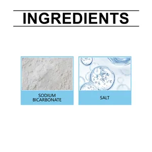 Close-up detail showing primary laundry powder ingredients sodium bicarbonate and salt.