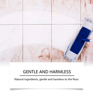 Detail of natural floor cleaner effectively removing stains on white marble tiles.