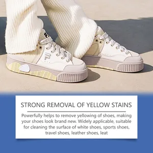 Detail showing effective stain and yellowing removal on white sports shoes