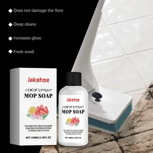 Detailed view of Jakehoe lemon extract mop soap bottle and box for effective floor cleaning