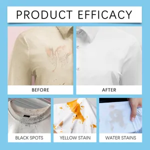 Efficacy demonstration showing before and after laundry powder stain removal results