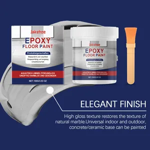 Close-up of high gloss water-based epoxy floor paint set for marble finish renovation