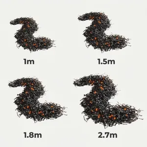 Black Halloween cedar garlands with orange LED lights in 1m, 1.5m, 1.8m, and 2.7m lengths.