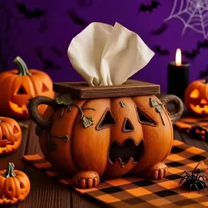 Halloween Kürbis Taschentuchbox Halter Harz Handwerk Jack-O-Lantern Desktop Ornament Für Home Party Tisch Dekoration