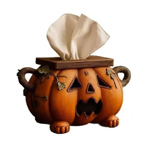 Dekorative Halloween Kürbis Taschentuchbox aus Harz für festliche Schreibtischdekoration