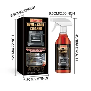 Dimensions for Jakehoe 100ml Oven and Grill Cleaner spray bottle and outer box packaging