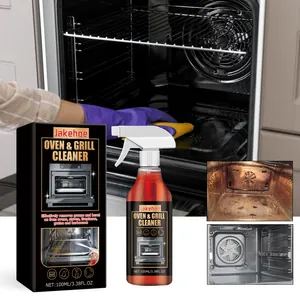 Close-up detail view showing oven cleaner spray results with a before and after comparison