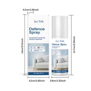 Gedetailleerde afmetingen voor de Jue Fish 100 ml vlooienwerende sprayfles en doos.