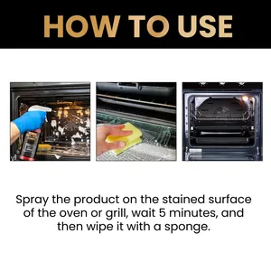 Three-step instruction guide for Jakehoe oven and grill cleaner spray application