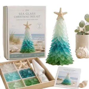 Kit albero di Natale fai-da-te in vetro marino con pezzi smerigliati e stella marina