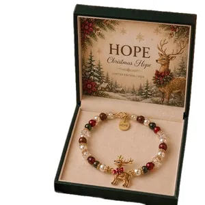 Festive Christmas blessings bracelet with reindeer charm and elegant holiday gift box
