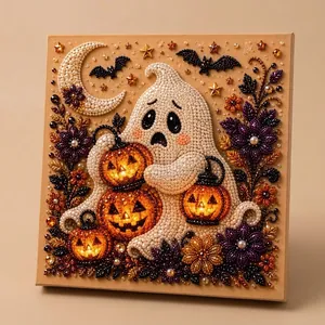 Gruseliges Halloween Gespenst Perlen DIY Diamant Malset mit leuchtenden Kürbissen und Fledermäusen
