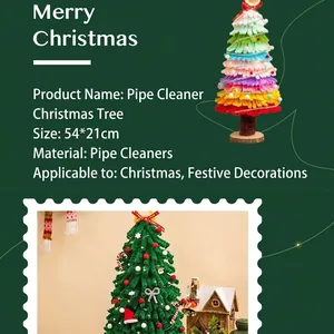 Grande albero di Natale fai-da-te in scovolini fatto a mano con luci decorative