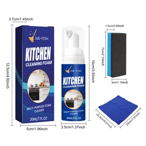 Dimensions complètes du kit nettoyant mousse cuisine 30ml avec boîte éponge et tissu