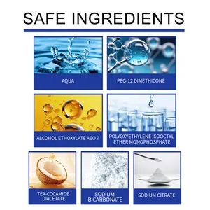 Vue détaillée des ingrédients sûrs comme l'Aqua et le bicarbonate pour le nettoyant.