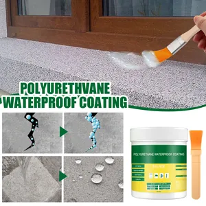 Detailed view of clear polyurethane waterproof coating for bathroom and exterior walls.